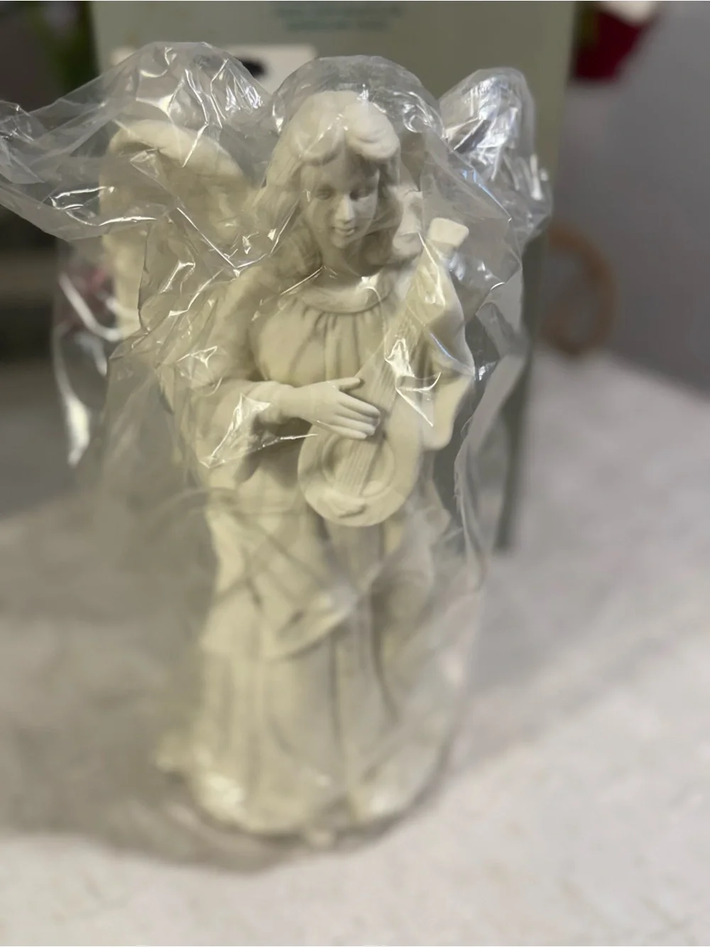 PartyLite Mandolin Angel Bisque Porcelain Taper Candle Holder Figurine 9.5